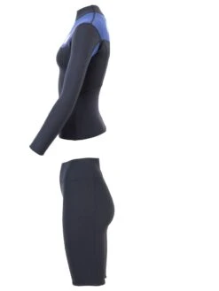 Two Bare Feet Womens Aspect Fleece Lined Zipless Thermal 2.5mm Superstretch Wetsuit Top & Shorts Set (Black/Blue) -Dive Master Shop w41gh6 y