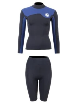 Two Bare Feet Womens Aspect Fleece Lined Zipless Thermal 2.5mm Superstretch Wetsuit Top & Shorts Set (Black/Blue) -Dive Master Shop w41gh7 0