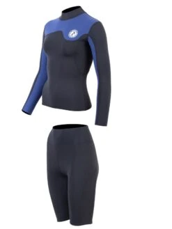 Two Bare Feet Womens Aspect Fleece Lined Zipless Thermal 2.5mm Superstretch Wetsuit Top & Shorts Set (Black/Blue) -Dive Master Shop w41gh7 1