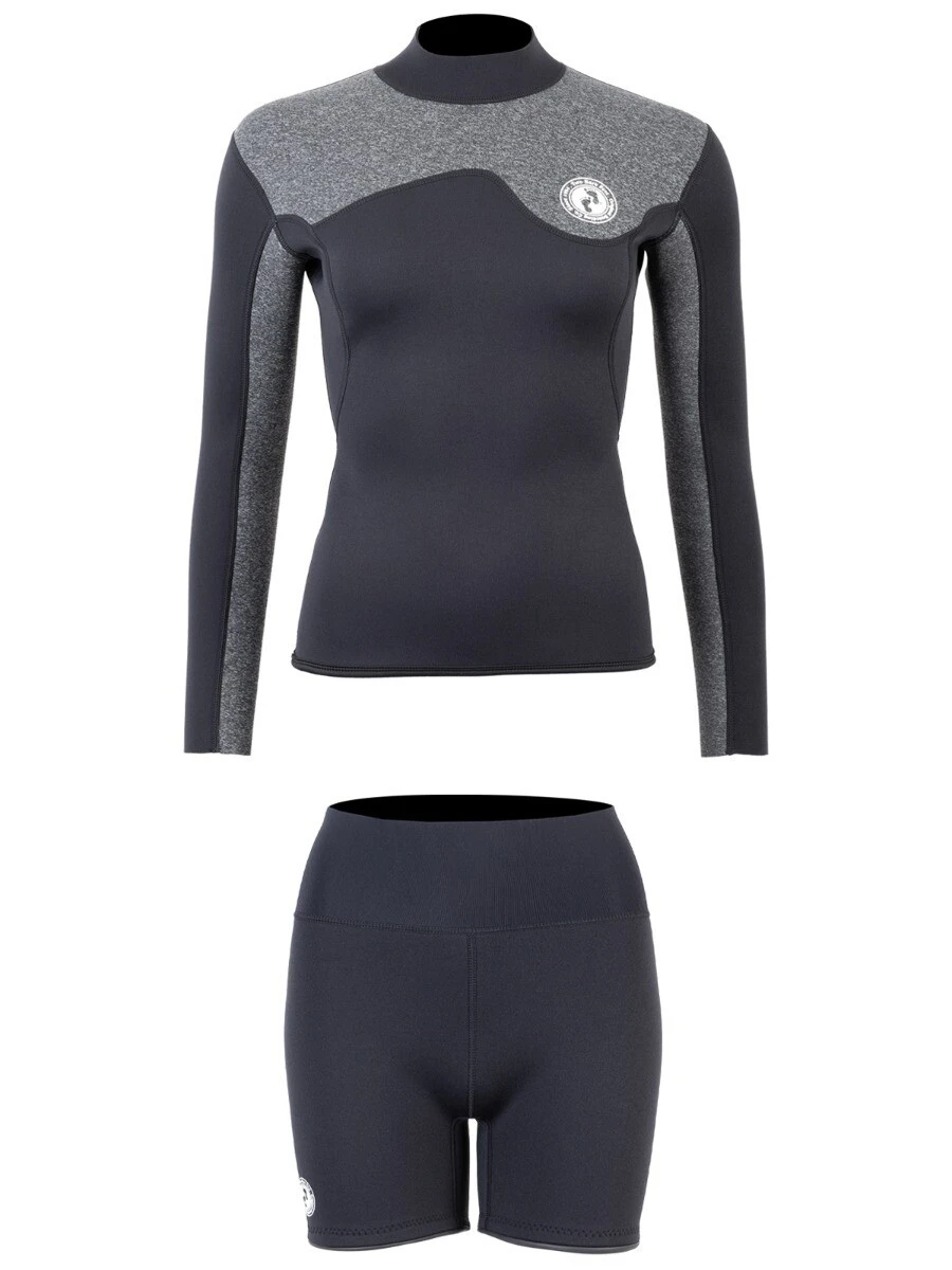 Two Bare Feet Womens Aspect Back Zip 2.5mm Wetsuit Jacket & Hotpants Set (Black/Grey) 4 Two Bare Feet Womens Aspect Back Zip 2.5mm Wetsuit Jacket & Hotpants Set (Black/Grey) - Image 2