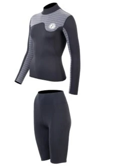 Two Bare Feet Womens Aspect Back Zip 2.5mm Wetsuit Jacket & Shorts Set (Black/Grey Stripes) -Dive Master Shop w4wb7b r