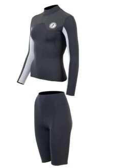 Two Bare Feet Womens Aspect Fleece Lined Zipless Thermal 2.5mm Superstretch Wetsuit Top & Shorts Set (Black/Grey/Grey) -Dive Master Shop w6f57b d