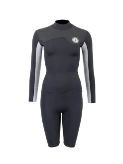 Two Bare Feet Womens Aspect Fleece Lined Zipless Thermal 2.5mm Superstretch Wetsuit Top & Shorts Set (Black/Grey/Grey)