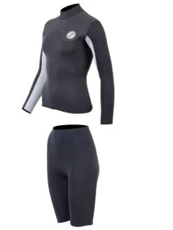 Two Bare Feet Womens Aspect Back Zip 2.5mm Wetsuit Jacket & Shorts Set (Black/Grey/Grey) -Dive Master Shop w89q3f t