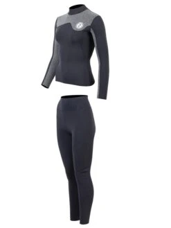 Two Bare Feet Womens Aspect Fleece Lined Zipless Thermal 2.5mm Superstretch Wetsuit Top & Pants Set (Black/Grey) -Dive Master Shop w8rqs7 t