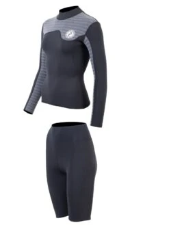 Two Bare Feet Womens Aspect Fleece Lined Zipless Thermal 2.5mm Superstretch Wetsuit Top & Shorts Set (Black/Grey Stripes) -Dive Master Shop wcwsxi 6