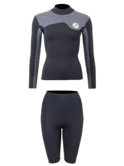 Two Bare Feet Womens Aspect Fleece Lined Zipless Thermal 2.5mm Superstretch Wetsuit Top & Shorts Set (Black/Grey Stripes) -Dive Master Shop wcwsxi 7