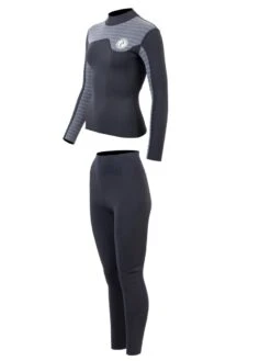 Two Bare Feet Womens Aspect Fleece Lined Zipless Thermal 2.5mm Superstretch Wetsuit Top & Pants Set (Black/Grey Stripes) -Dive Master Shop wd4cal b