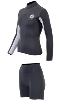 Two Bare Feet Womens Aspect Back Zip 2.5mm Wetsuit Jacket & Hotpants Set (Black/Grey/Grey) -Dive Master Shop wfcv24 9