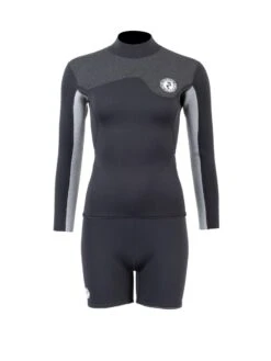 Two Bare Feet Womens Aspect Back Zip 2.5mm Wetsuit Jacket & Hotpants Set (Black/Grey/Grey)