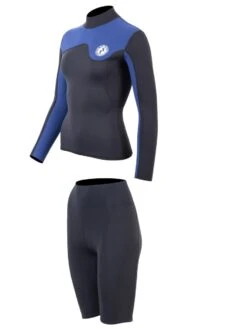 Two Bare Feet Womens Aspect Back Zip 2.5mm Wetsuit Jacket & Shorts Set (Black/Blue) -Dive Master Shop wm4e96 5