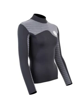 Two Bare Feet Womens Aspect Back Zip 2.5mm Wetsuit Jacket (Black/Grey Stripes) -Dive Master Shop womens aspect back zip jacket black grey 8