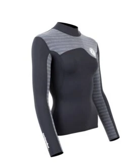 Two Bare Feet Womens Aspect Fleece Lined Zipless Thermal 2.5mm Superstretch Wetsuit Top (Black/Grey Stripe) -Dive Master Shop womens aspect fleece lined thermal top black grey 8