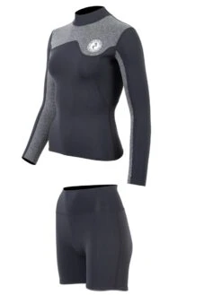 Two Bare Feet Womens Aspect Fleece Lined Zipless Thermal 2.5mm Superstretch Wetsuit Top & Hotpants Set (Black/Grey) 12 Two Bare Feet Womens Aspect Fleece Lined Zipless Thermal 2.5mm Superstretch Wetsuit Top & Hotpants Set (Black/Grey) -Dive Master Shop wswyss 6 1