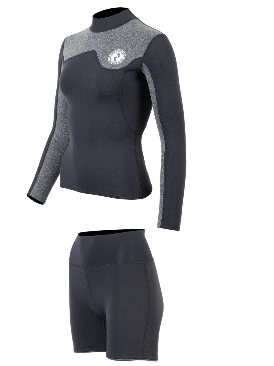Two Bare Feet Womens Aspect Fleece Lined Zipless Thermal 2.5mm Superstretch Wetsuit Top & Hotpants Set (Black/Grey) 5 Two Bare Feet Womens Aspect Fleece Lined Zipless Thermal 2.5mm Superstretch Wetsuit Top & Hotpants Set (Black/Grey) - Image 3