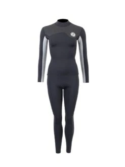 Two Bare Feet Womens Aspect Fleece Lined Zipless Thermal 2.5mm Superstretch Wetsuit Top & Pants Set (Black/Grey/Grey)