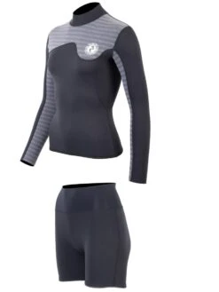Two Bare Feet Womens Aspect Back Zip 2.5mm Wetsuit Jacket & Hotpants Set (Black/Grey Stripes) -Dive Master Shop wv52mz 3